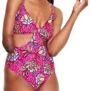 Tabitha Brown for Target Pink Floral Cutout One Piece Swimsuit, Size Medium